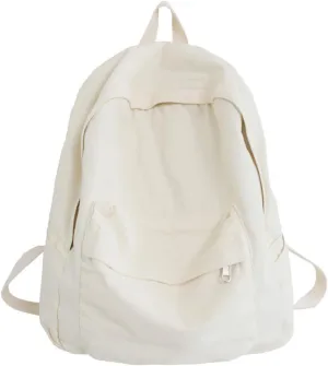 Vintage Aesthetic Canvas Backpack Preppy Backpack Japanese Harajuku Bag Fit 15.6 Laptop Travel Rucksack (White,One Size)