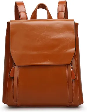 Vintage Backpacks for Women Oil Wax Leather Backpack Purse Satchel Bag Knapsack Shoulder Bag Men Casual College Bags, Brown, One Size