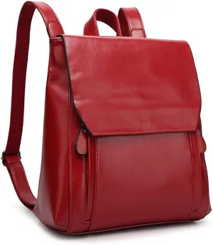 Vintage Backpacks for Women Oil Wax Leather Backpack Purse Satchel Bag Knapsack Shoulder Bag Men Casual College Bags, Red, One Size