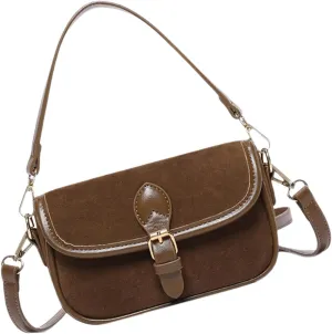Vintage Faux Sueded Leather Crossbody Bag with Adjustable Strap Top Handle Mini Shoulder Handbag Satchel Purse