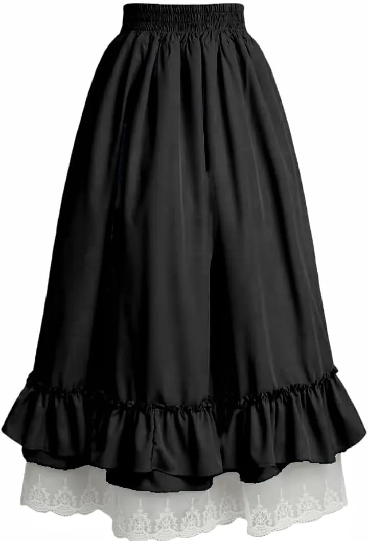 Vintage Women Gothic Victorian Skirt High Waist Double-Layer Lace Ruffle Renaissance Maxi Skirts