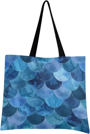 visesunny Women Extra Large Tote Bag Mermaid Scale Fish Skin Navy Blue Shoulder Bags Ladies Beach Travel Reusable Grocery Shopping Portable Storage Handbag