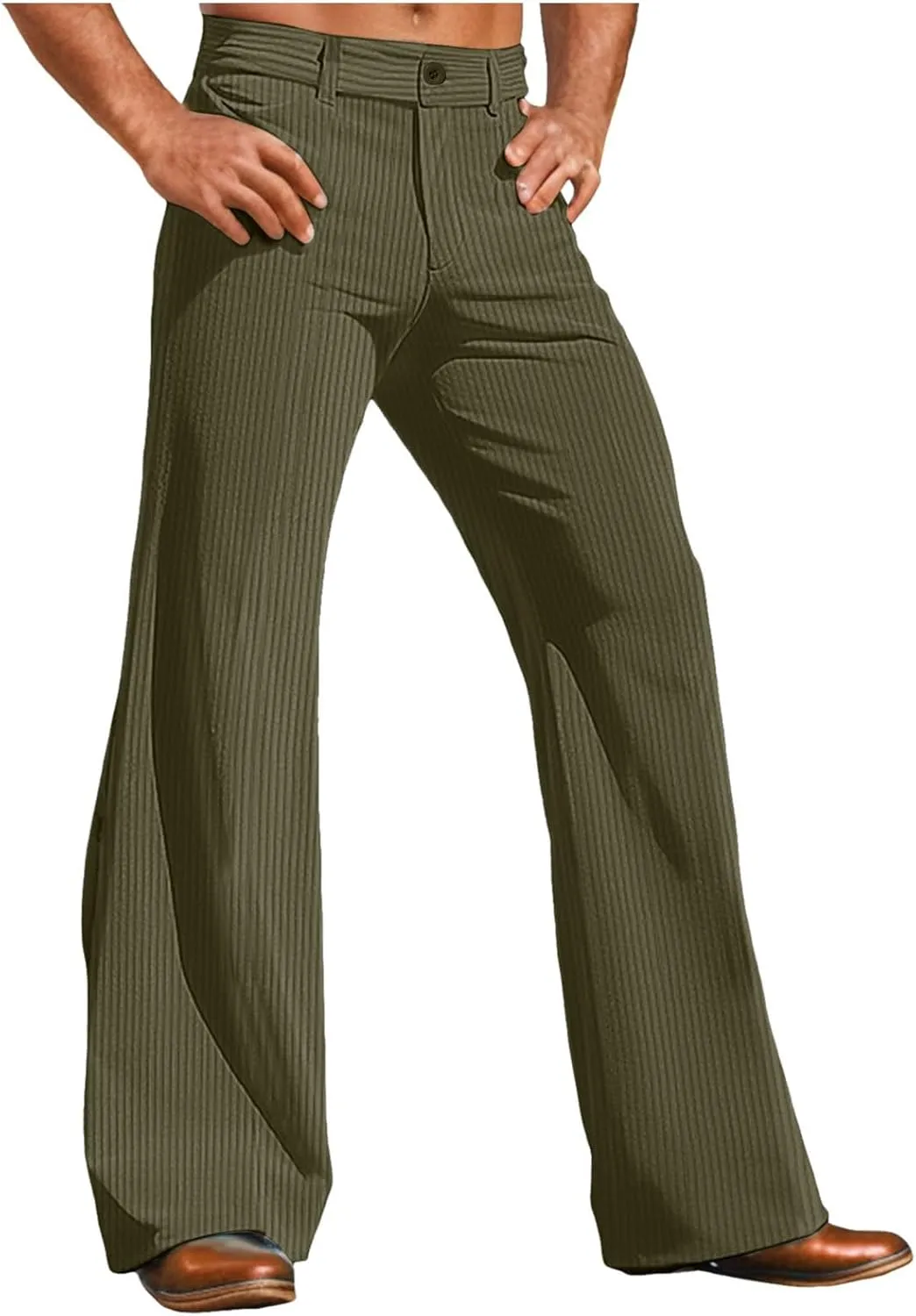 Wide Leg Pants Dress Pants Solid Color Loose Comfy Slim Fit Corduroy Elastic Waist Baggy Casual Pants with Pockets