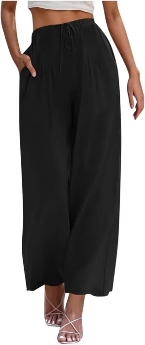 Wide Leg Pants for Woman Palazzo Trousers High Waisted Drawstring Summer Casual Business Work Beach Vacation Pants