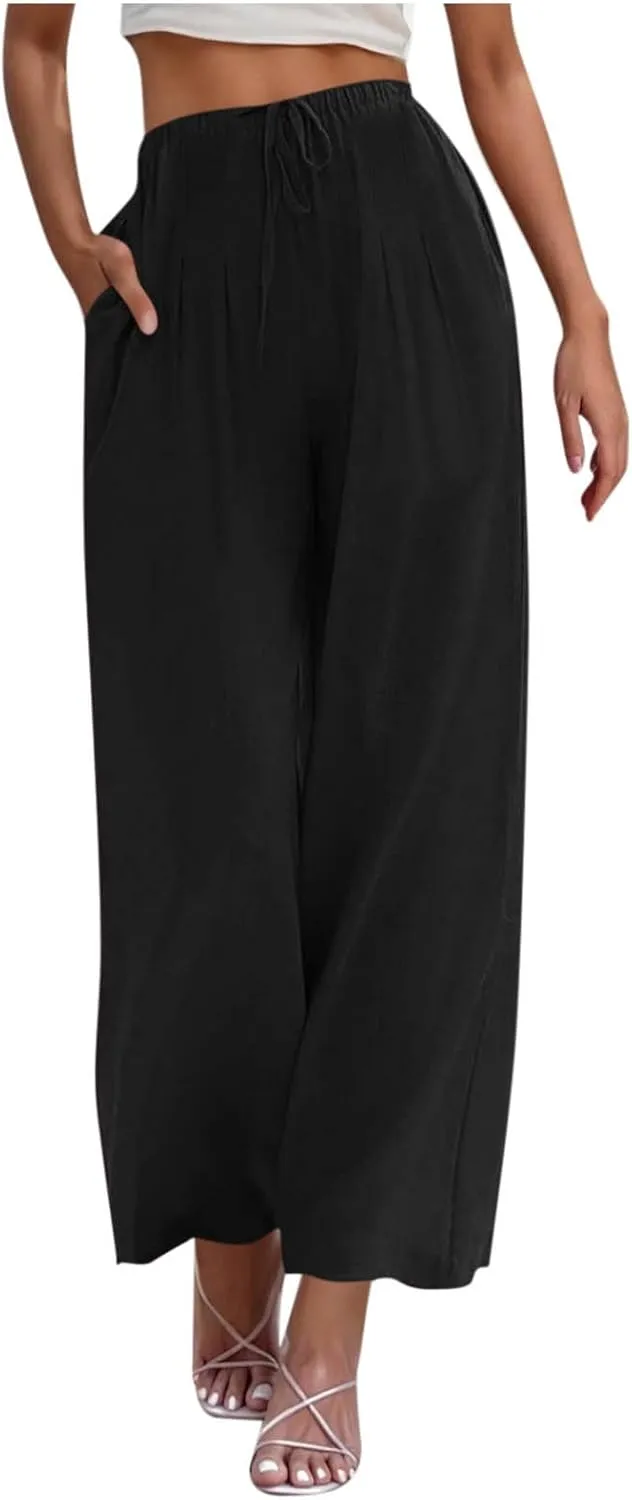 Wide Leg Pants for Woman Palazzo Trousers High Waisted Drawstring Summer Casual Business Work Beach Vacation Pants