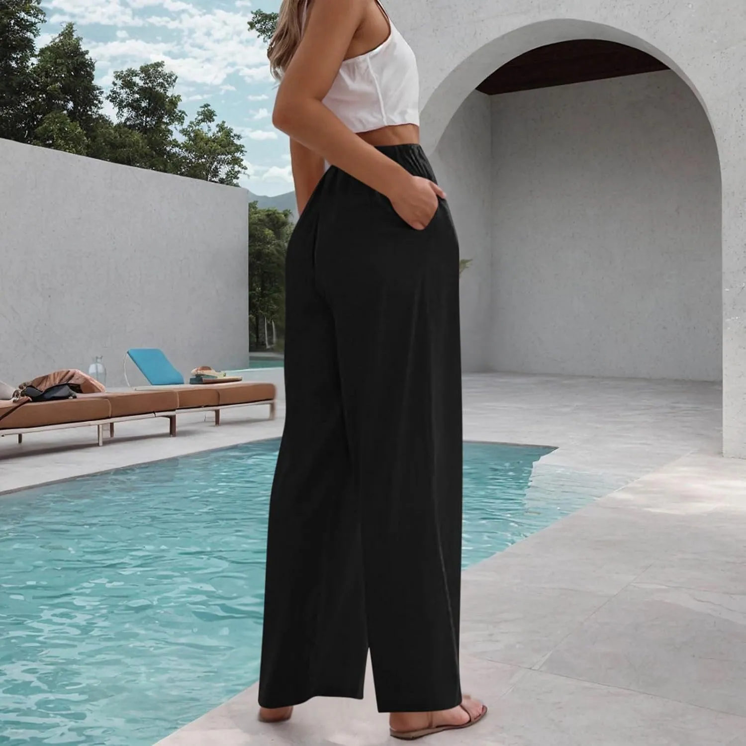 Wide Leg Pants for Woman Palazzo Trousers High Waisted Drawstring Summer Casual Business Work Beach Vacation Pants