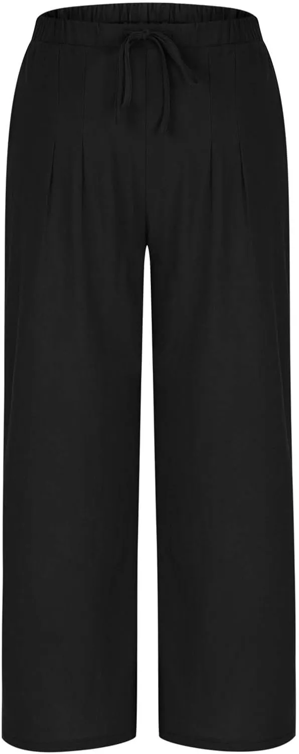 Wide Leg Pants for Woman Palazzo Trousers High Waisted Drawstring Summer Casual Business Work Beach Vacation Pants