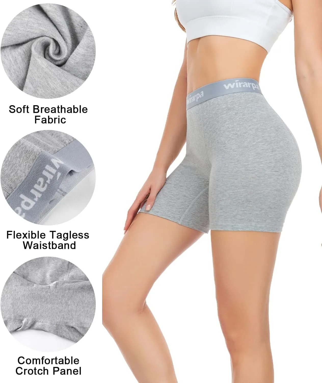 wirarpa Women's Boxer Briefs Cotton Underwear Anti Chafing Boy Shorts Panties 5.5" Inseam 4 Pack