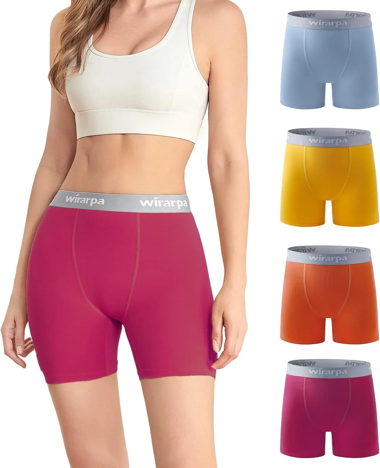 wirarpa Women's Boxer Briefs Cotton Underwear Anti Chafing Boy Shorts Panties 5.5" Inseam 4 Pack