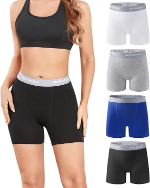 wirarpa Women's Boxer Briefs Cotton Underwear Anti Chafing Boy Shorts Panties 5.5" Inseam 4 Pack