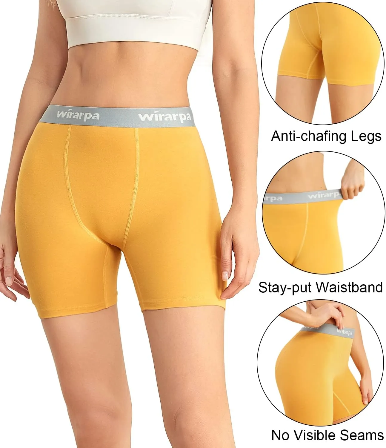 wirarpa Women's Boxer Briefs Cotton Underwear Anti Chafing Boy Shorts Panties 5.5" Inseam 4 Pack