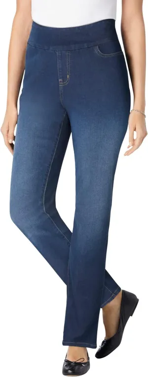Woman Within Plus Size Flex-Fit Pull-On Straight-Leg Denim Jean