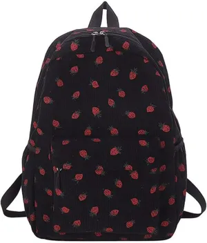 Women 2025 Cute Aesthetic Backpack Kawaii Strawberry Print Laptop Backpack Coquette Daypack for College Trendy Bag (Black)
