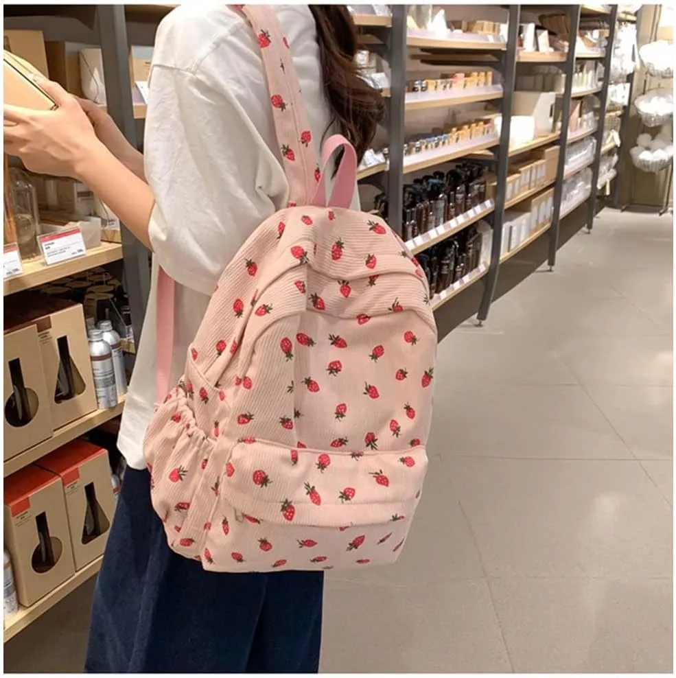 Women 2025 Cute Aesthetic Backpack Kawaii Strawberry Print Laptop Backpack Coquette Daypack for College Trendy Bag (Pink)