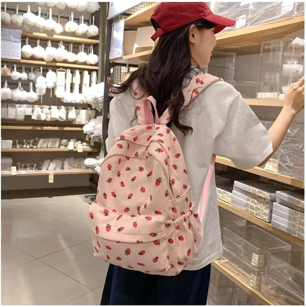 Women 2025 Cute Aesthetic Backpack Kawaii Strawberry Print Laptop Backpack Coquette Daypack for College Trendy Bag (Pink)