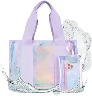 Women Clear Jelly Tote Bag 2 in 1 Design Transparent Crossbody PVC Beach Bag for Beach Stadium Concert