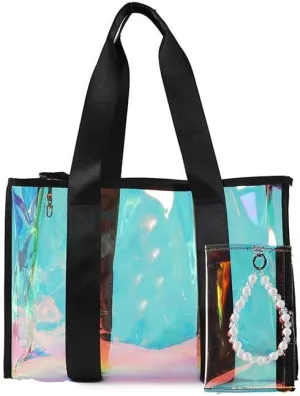 Women Clear Jelly Tote Bag 2 in 1 Design Transparent Crossbody PVC Beach Bag for Beach Stadium Concert