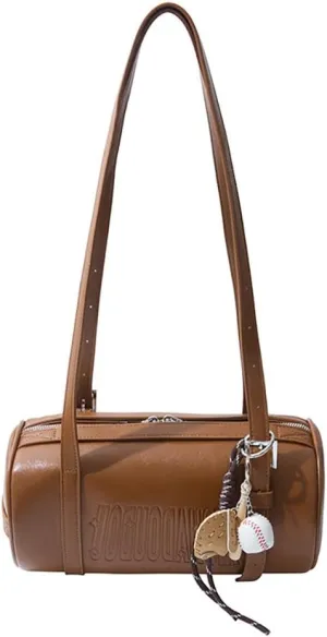 Women Female Cylinder Shaped Bag, PU Leather Pillow Shoulder Purse, Novelty Casual Fashin Circular Underarm Handbag Satchel