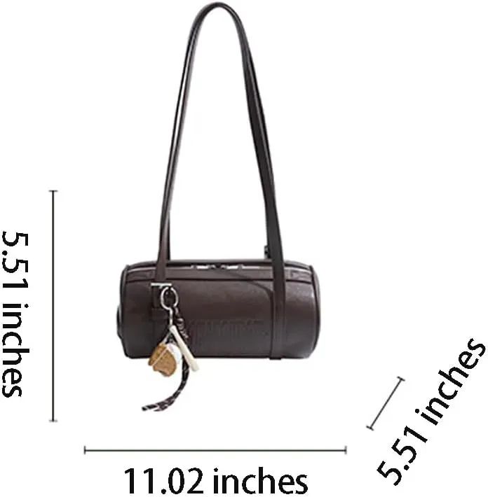 Women Female Cylinder Shaped Bag, PU Leather Pillow Shoulder Purse, Novelty Casual Fashin Circular Underarm Handbag Satchel