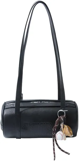 Women Female Cylinder Shaped Bag, PU Leather Pillow Shoulder Purse, Novelty Casual Fashin Circular Underarm Handbag Satchel