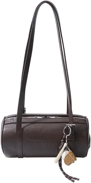 Women Female Cylinder Shaped Bag, PU Leather Pillow Shoulder Purse, Novelty Casual Fashin Circular Underarm Handbag Satchel