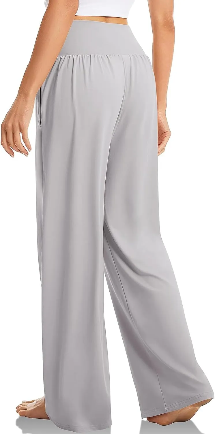 Women High Waist Straight Leg Pants Solid Color Crossed Trousers Casual Loose Sports Pant Slim Stretchy Yoga Pants