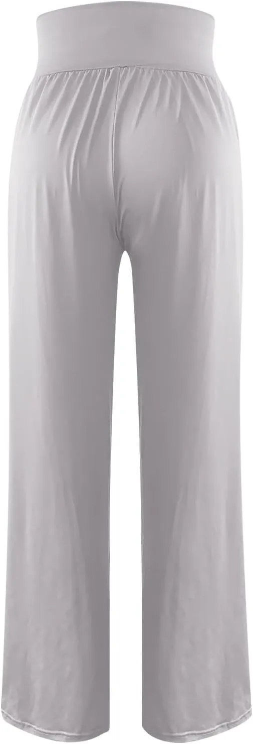 Women High Waist Straight Leg Pants Solid Color Crossed Trousers Casual Loose Sports Pant Slim Stretchy Yoga Pants