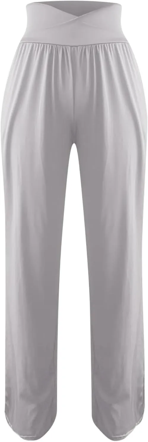 Women High Waist Straight Leg Pants Solid Color Crossed Trousers Casual Loose Sports Pant Slim Stretchy Yoga Pants