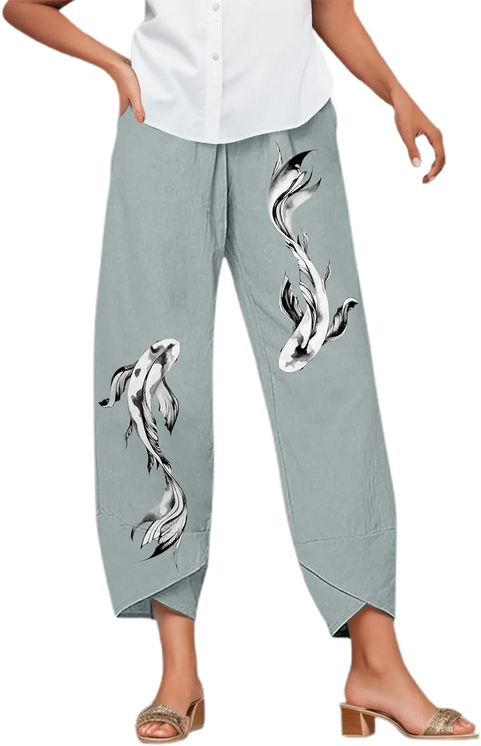Women Linen Pants Casual Summer Loose Solid Color Boho Plus Size High Waist Linen Pants Work Lounge Trousers with Pockets