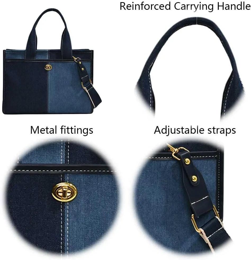 Women Retro Crossbody Bag Large Capacity Denim Casual Tote Handbag Adjustable Strap Simple Sling Bag Ladies Outdoor