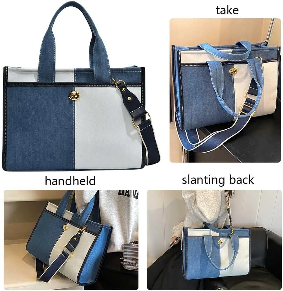 Women Retro Crossbody Bag Large Capacity Denim Casual Tote Handbag Adjustable Strap Simple Sling Bag Ladies Outdoor
