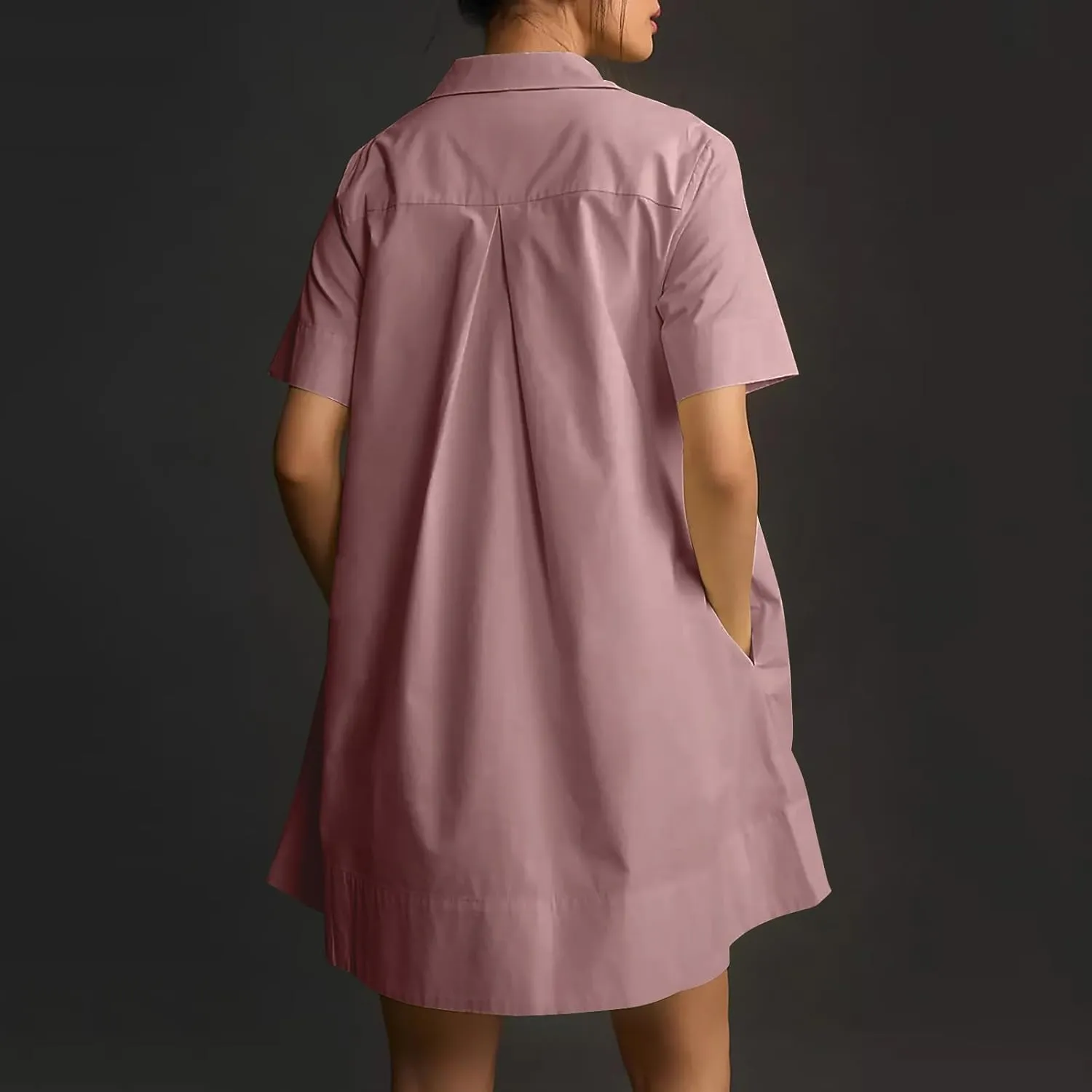 Women Summer Dress Short Sleeve Button Flowy Tunic Dress with Pockets Casual Swing Shirt Dresses A Line Mini Dress