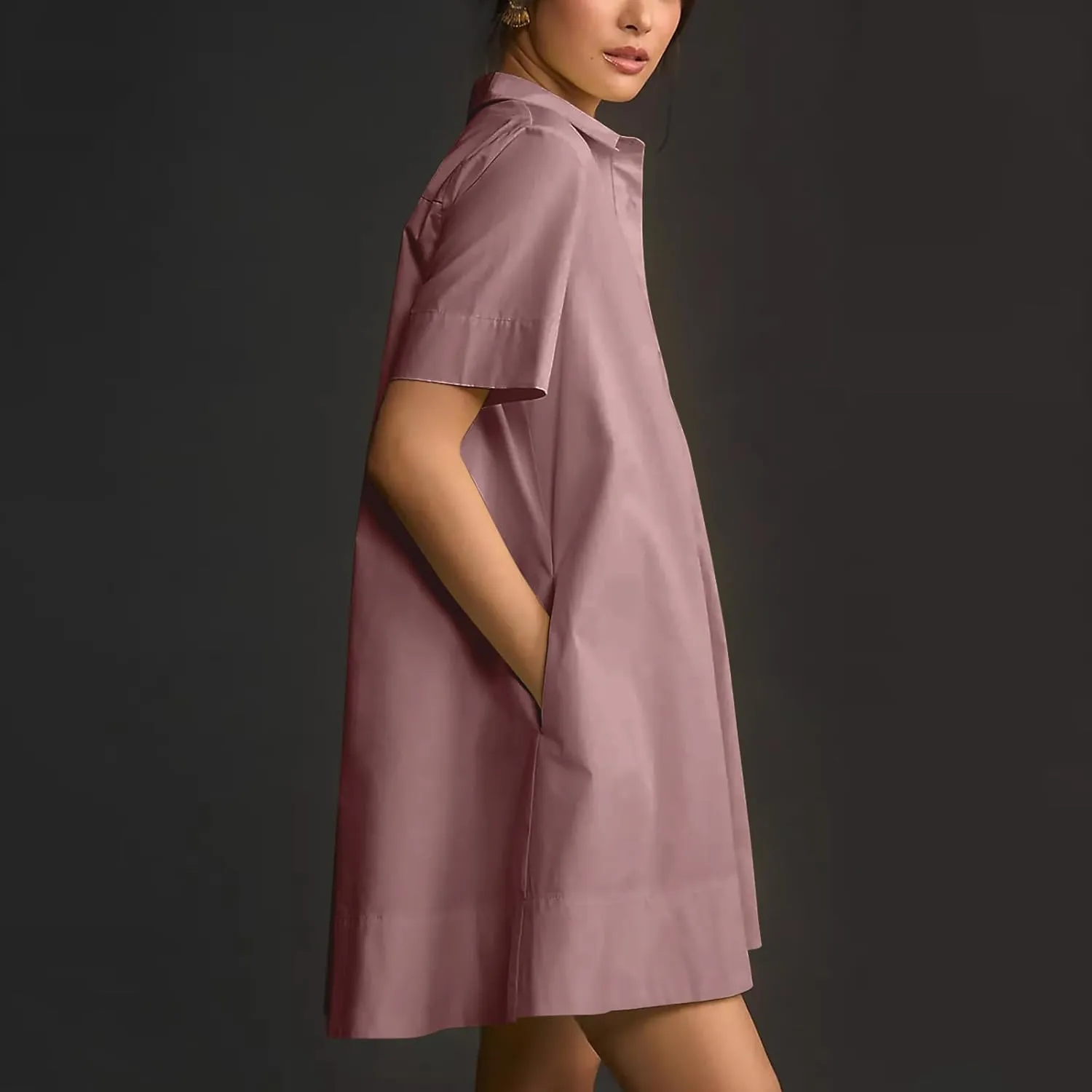 Women Summer Dress Short Sleeve Button Flowy Tunic Dress with Pockets Casual Swing Shirt Dresses A Line Mini Dress