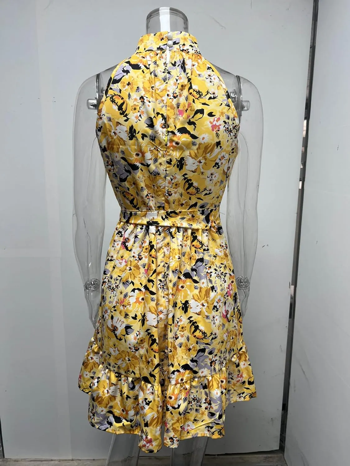 Women Summer Dresses Beach Boho Floral Sleeveless Swing Mini Dress Casual Ruffle Floral Dress Short Crushed Dress