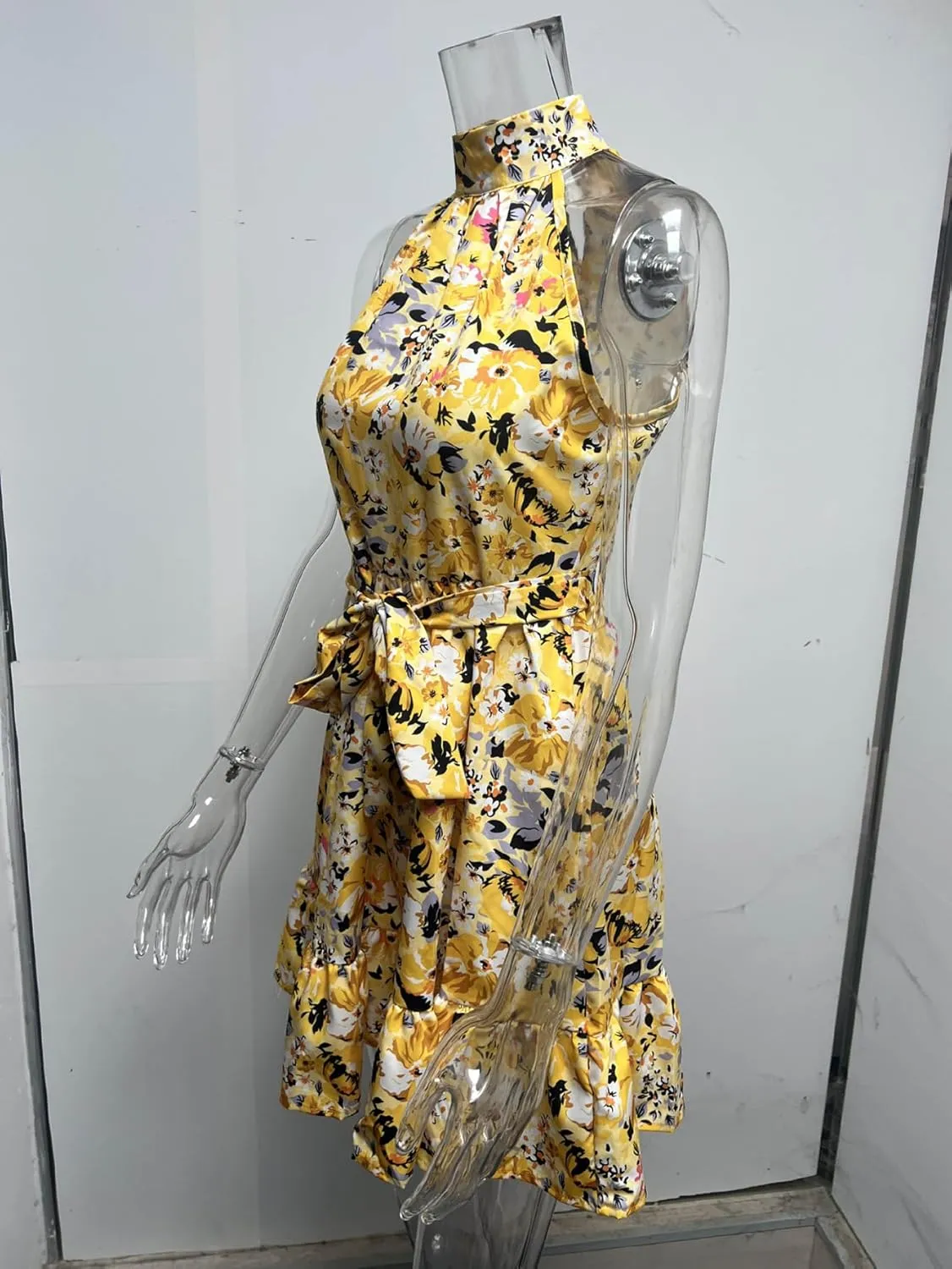 Women Summer Dresses Beach Boho Floral Sleeveless Swing Mini Dress Casual Ruffle Floral Dress Short Crushed Dress