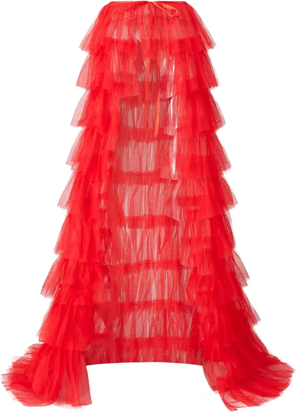 Women Tulle Tutu Long Skirts Wedding Party Cocktail Prom Bandage Mesh Overskirt Ruffled Steampunk Tie-on Bustle Skirt