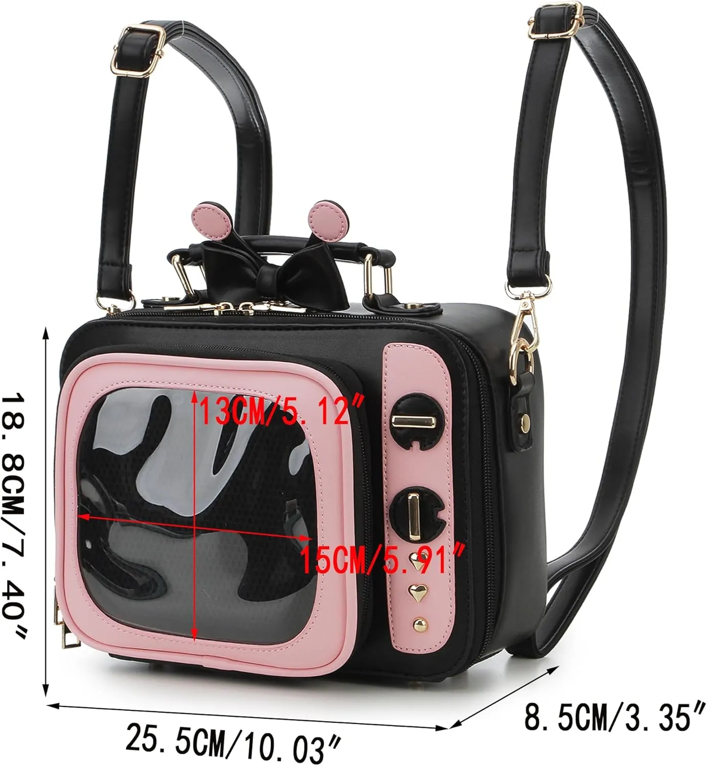 Women TV Shape Ita Bag Pink Television Shoulder Bag Design Ita Backpack Unique female Clear Window Anime Pins Display Crossbody Bag