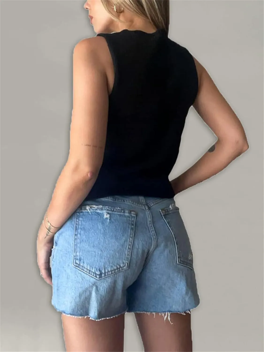 Women Y2k Knit Vest Top Crochet V Neck Sleeveless Button Down Sweater Vest Tank Tops Vintage Streetwear