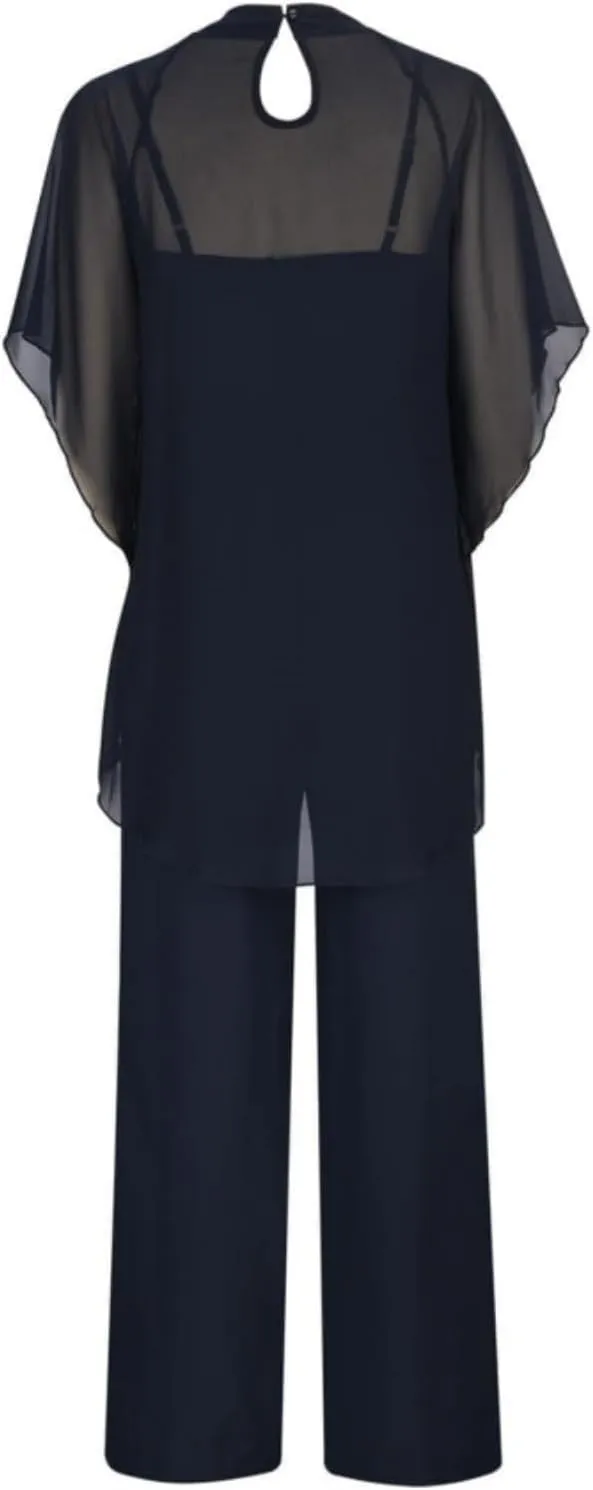 Womens 2 Piece Dressy Pant Suit Casual Crewneck 3/4 Sleeve Pants Suits Plus Size Solid Color Formal Wide Leg Sets