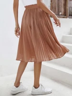Women's Basic Frenchy Solid Paperbag Waist Pleated High Waist Midi Skirt Plain Knot Casual Skirts