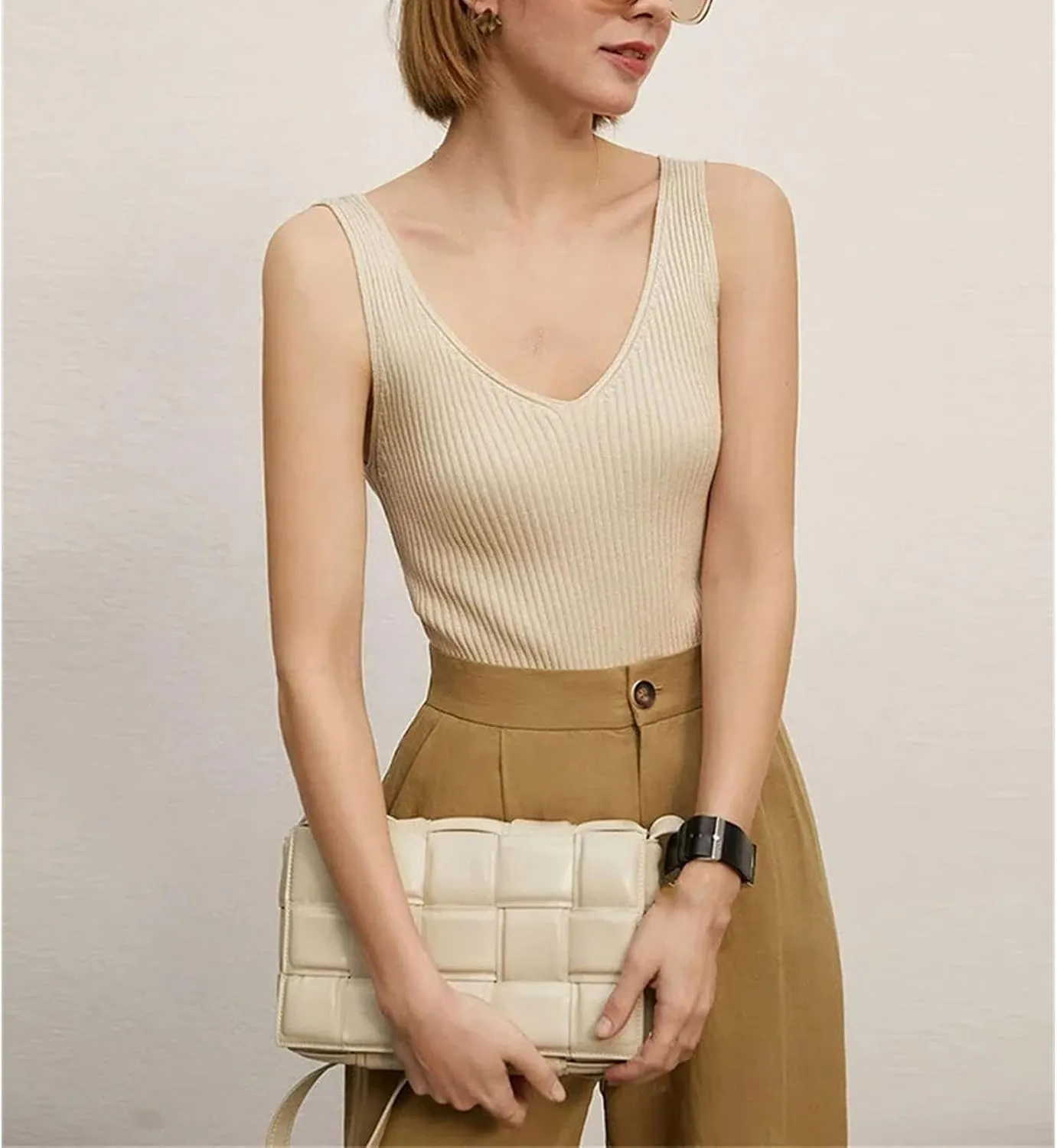 Women's Camisole Tops Office Lady Solid V-Neck Sexy Slim Vest