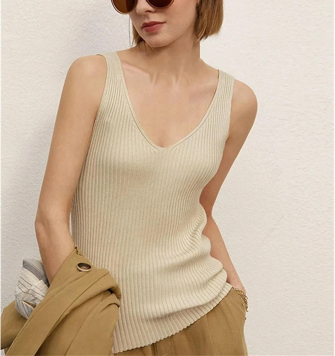Women's Camisole Tops Office Lady Solid V-Neck Sexy Slim Vest