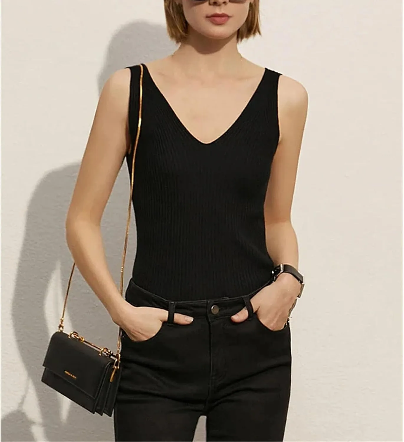 Women's Camisole Tops Office Lady Solid V-Neck Sexy Slim Vest