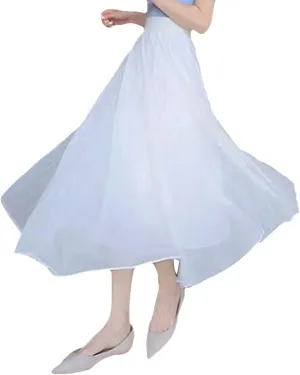 Womens Chiffon Pleated Midi Skirts High Elastic Waist Party A-Line Skirt Elegant Ruched Summer Swing Maxi Skirt