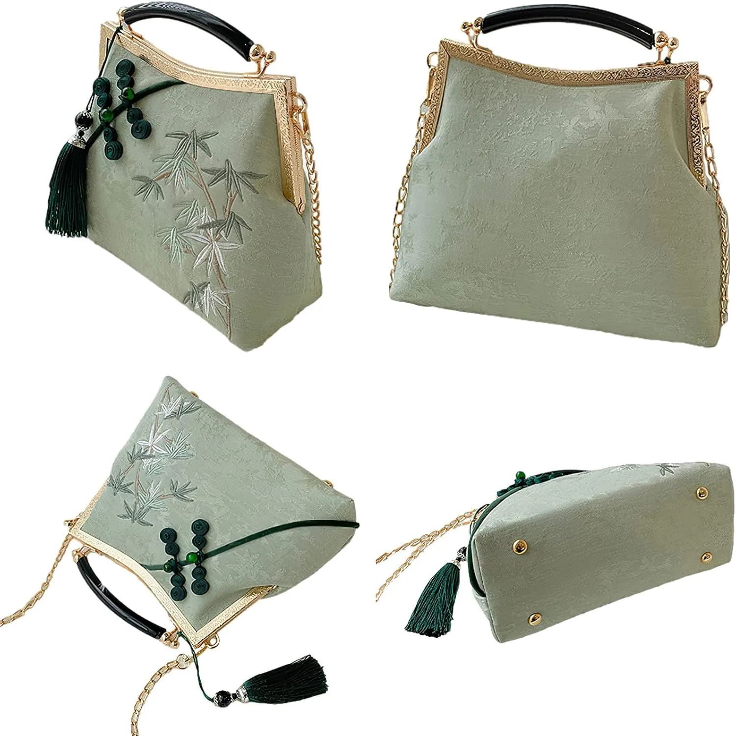 Women's Chinese Style Embroidered Purse Vintage Clutch Handbag with Tassel Pendant Hanfu Crossbody Bag