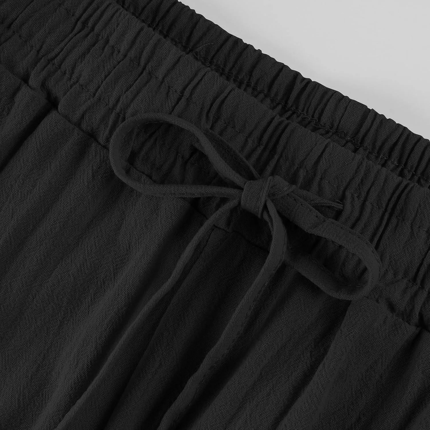 Womens Cotton Linen Pants Drawstring High Waisted Ankle Cropped Pants Summer 7/8 Straight Leg Trousers with Pockets