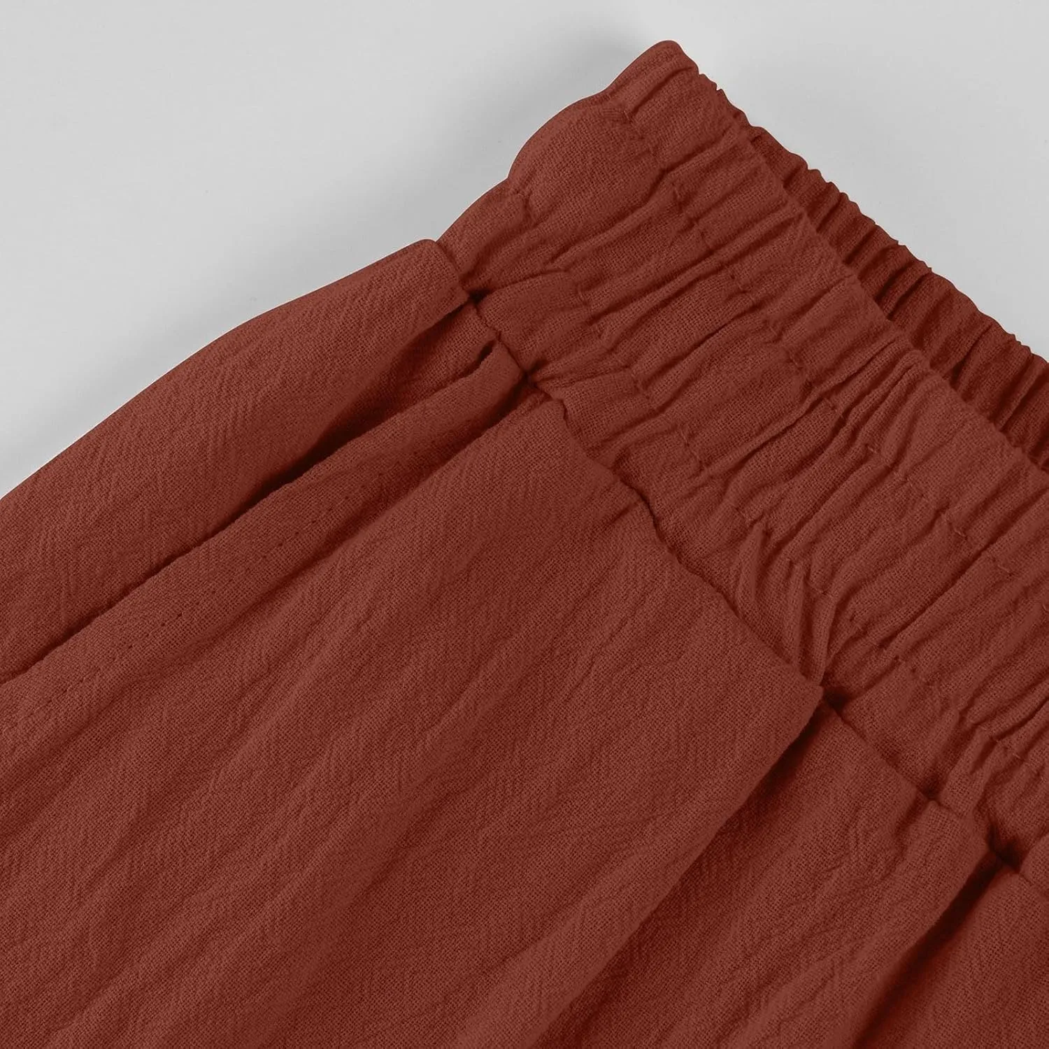 Womens Cotton Linen Pants Drawstring High Waisted Ankle Cropped Pants Summer 7/8 Straight Leg Trousers with Pockets