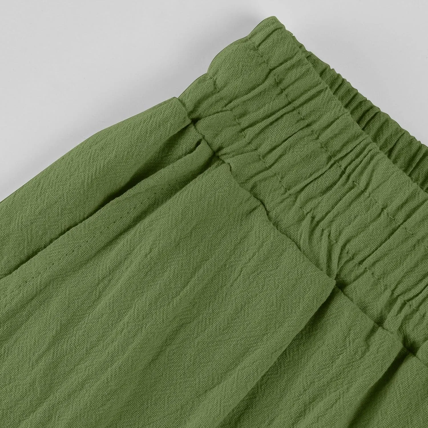 Womens Cotton Linen Pants Drawstring High Waisted Ankle Cropped Pants Summer 7/8 Straight Leg Trousers with Pockets