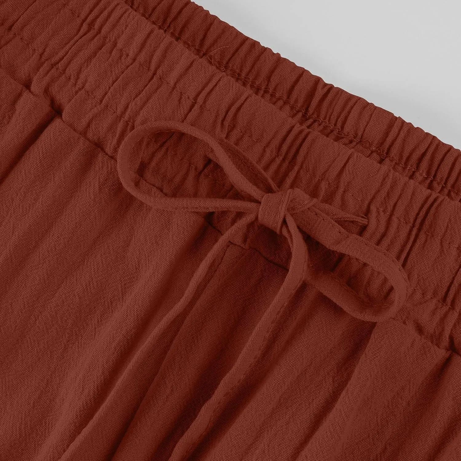 Womens Cotton Linen Pants Drawstring High Waisted Ankle Cropped Pants Summer 7/8 Straight Leg Trousers with Pockets