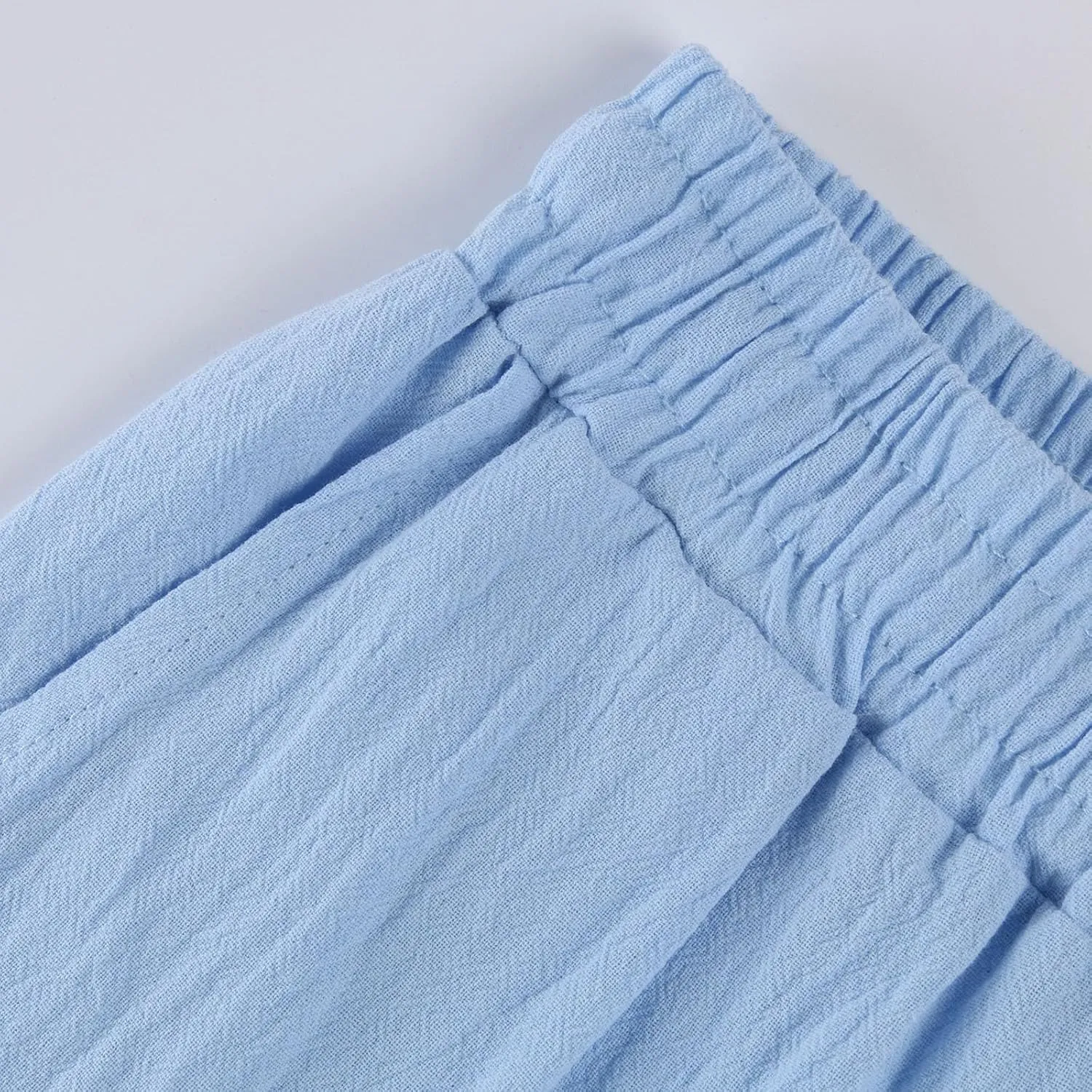 Womens Cotton Linen Pants Drawstring High Waisted Ankle Cropped Pants Summer 7/8 Straight Leg Trousers with Pockets